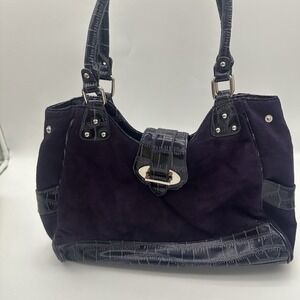 Sag Harbor~Purple Faux Suede and Faux Patent Leather Shoulder Handbag/‎ Purse